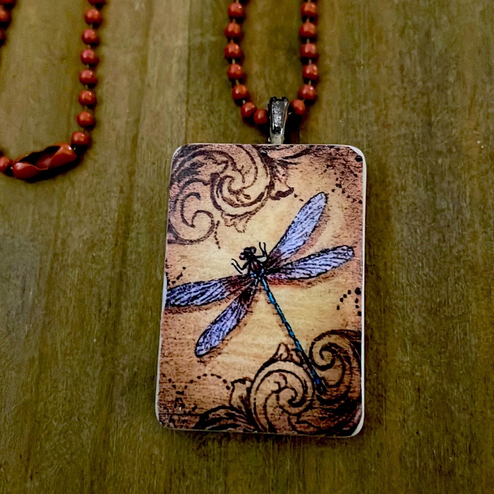 Artisan Made Mah Jongg Necklace, Dragonfly, Boho